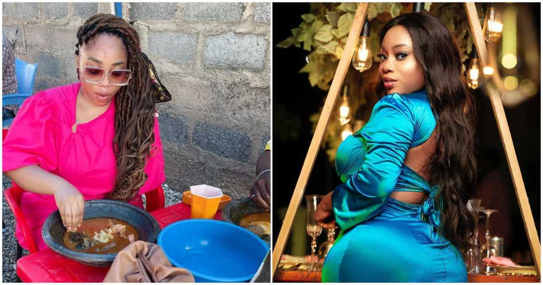 Moesha Boduong eating fufu with her hands Moesha Boduong eating fufu with her hands