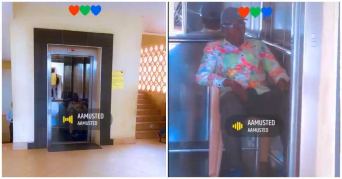 Ghanaian security man whose post is in an elevator Ghanaian security man whose post is in an elevator