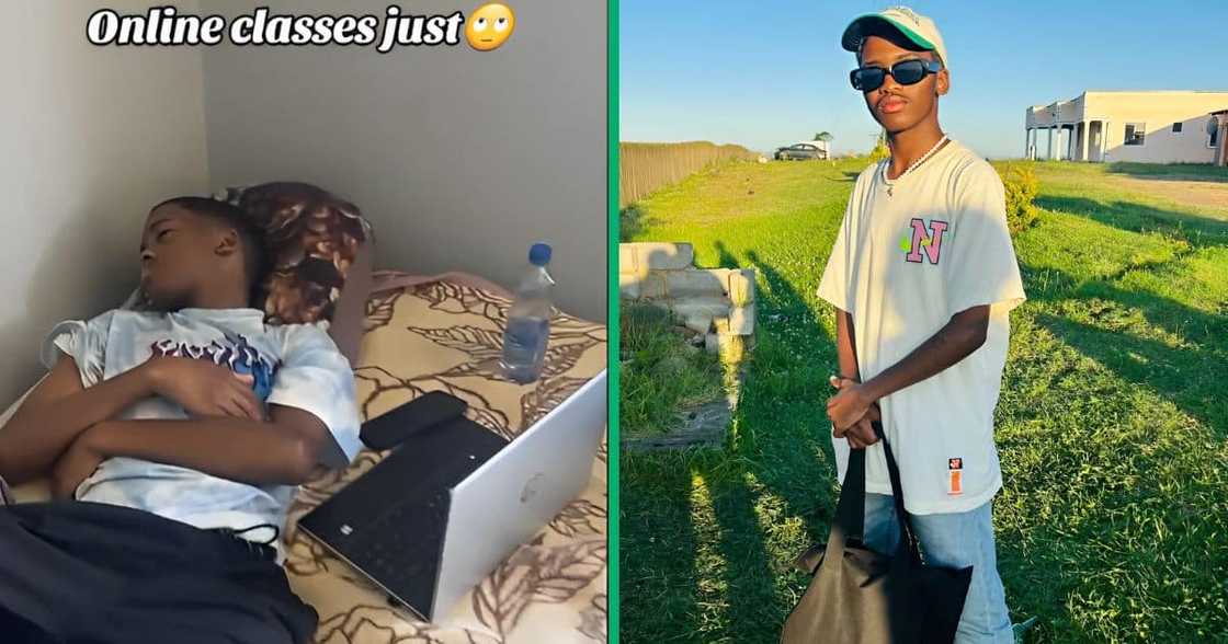 A TikTok video captured a student sleeping in an online class. A TikTok video captured a student sleeping in an online class.