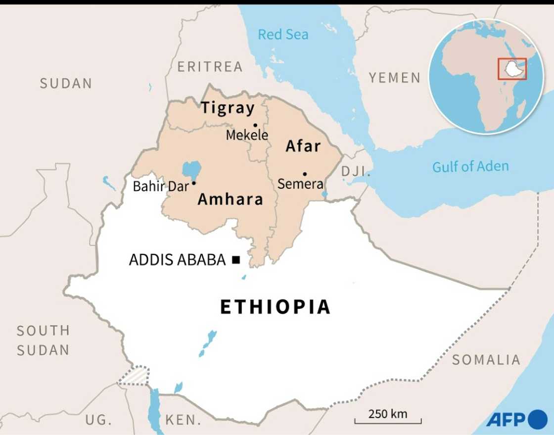 Map showing the Tigray, Afar and Amhara regions of Ethiopia Map showing the Tigray, Afar and Amhara regions of Ethiopia