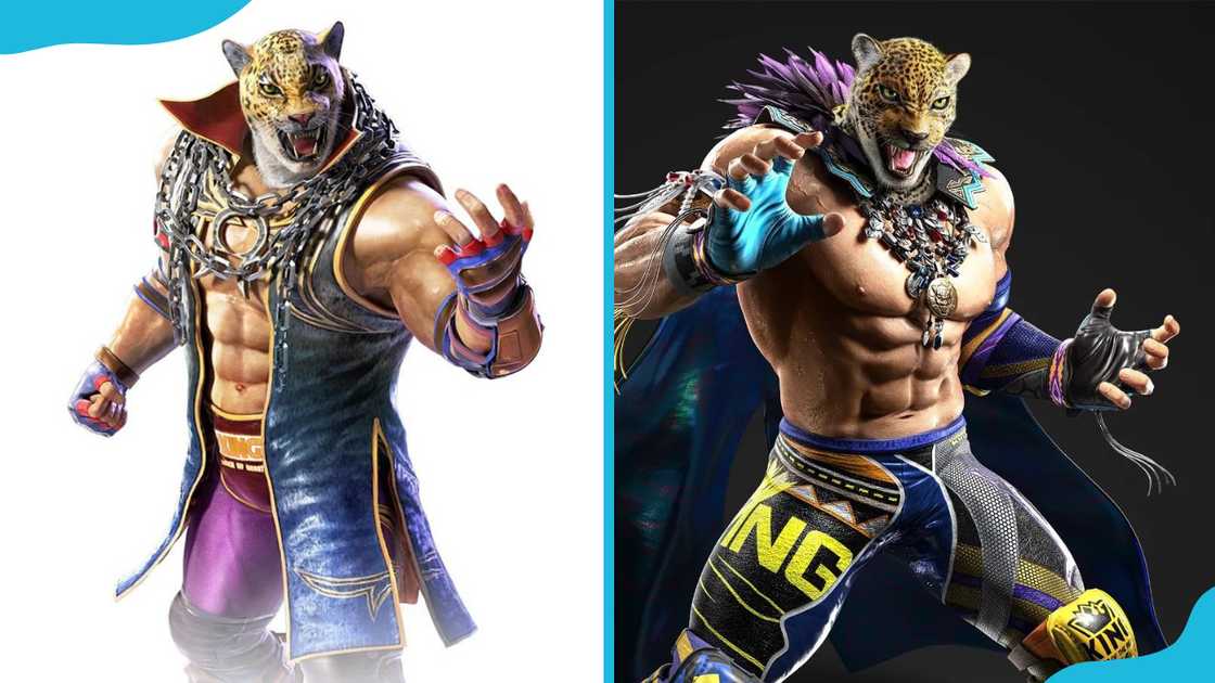 King is shown wearing a blue and purple wrestling outfit King is shown wearing a blue and purple wrestling outfit