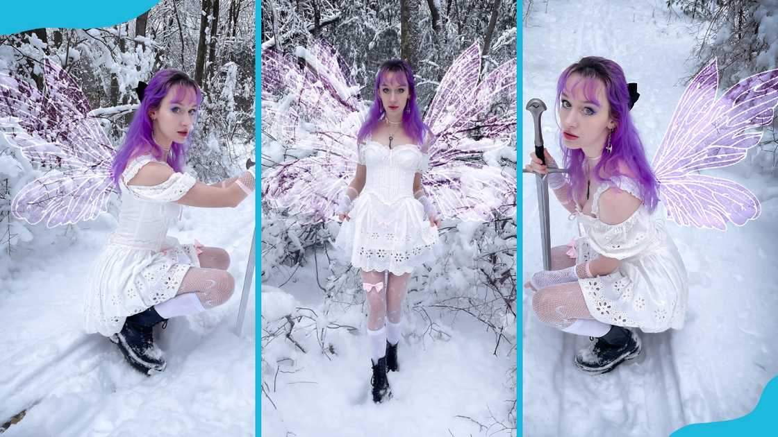 A model showcases the snow fairy maiden outfit. A model showcases the snow fairy maiden outfit.