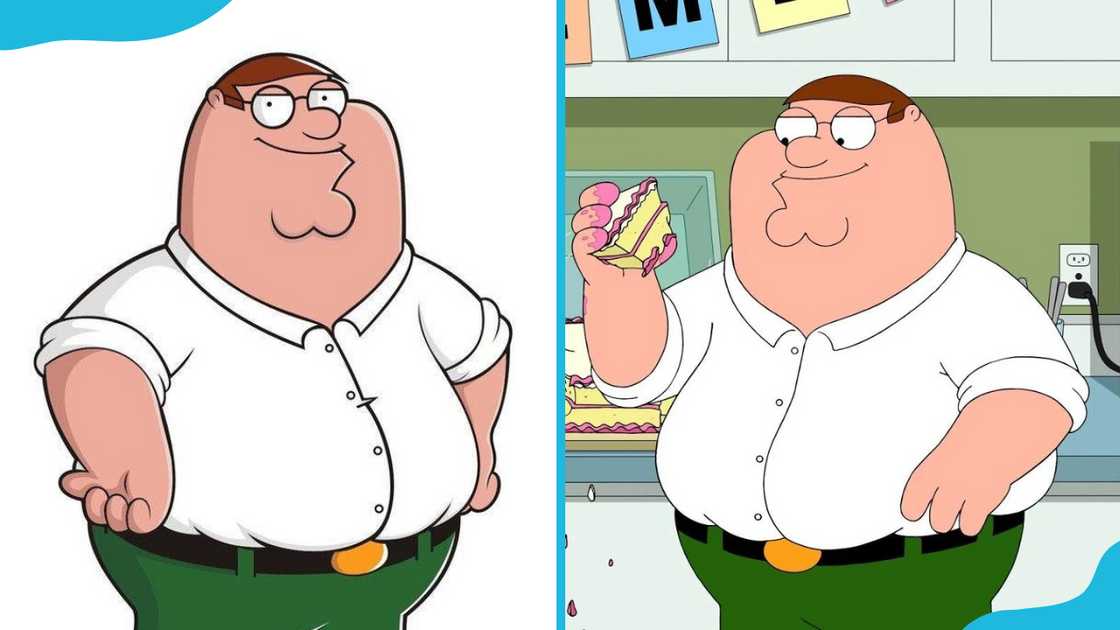 Peter Griffin from Family Guy poses (L) and (R) in a scene from the show. Peter Griffin from Family Guy poses (L) and (R) in a scene from the show.