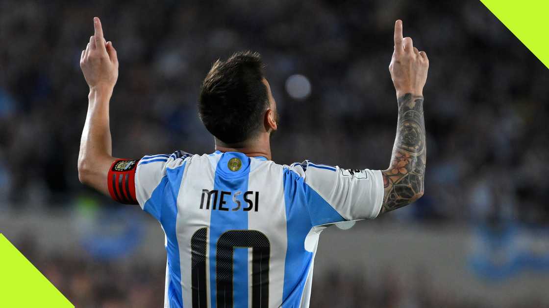 Inter Miami star Lionel Messi celebrates after scoring for Argentina in the CONMEBOL 2026 World Cup qualifier against Bolivia.