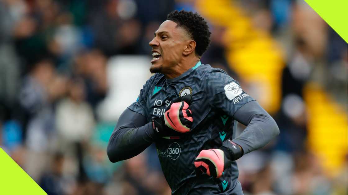 Maduka Okoye celebrates after Udinese beat US Lecce. Maduka Okoye celebrates after Udinese beat US Lecce.