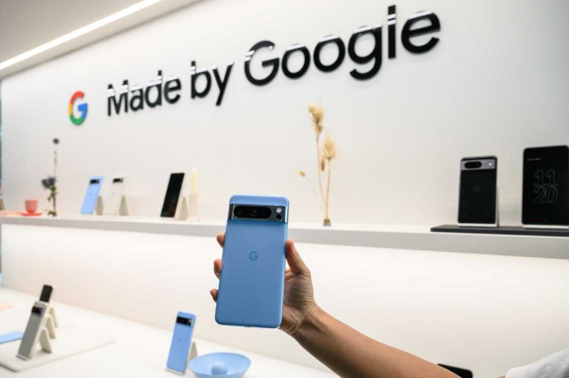 A Google Pixel 8 pro phone is displayed during a product launch event in New York A Google Pixel 8 pro phone is displayed during a product launch event in New York