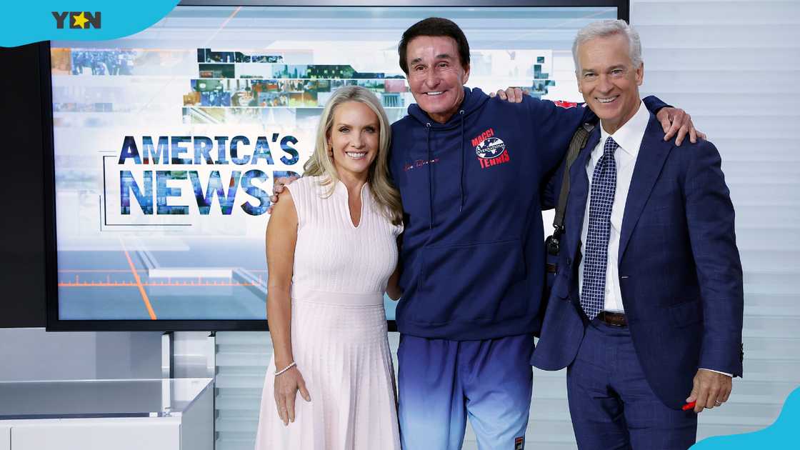 Dana Perino (L), professional tennis coach Rick Macci (C), and Trace Gallagher (R) at FOX Studios. Dana Perino (L), professional tennis coach Rick Macci (C), and Trace Gallagher (R) at FOX Studios.