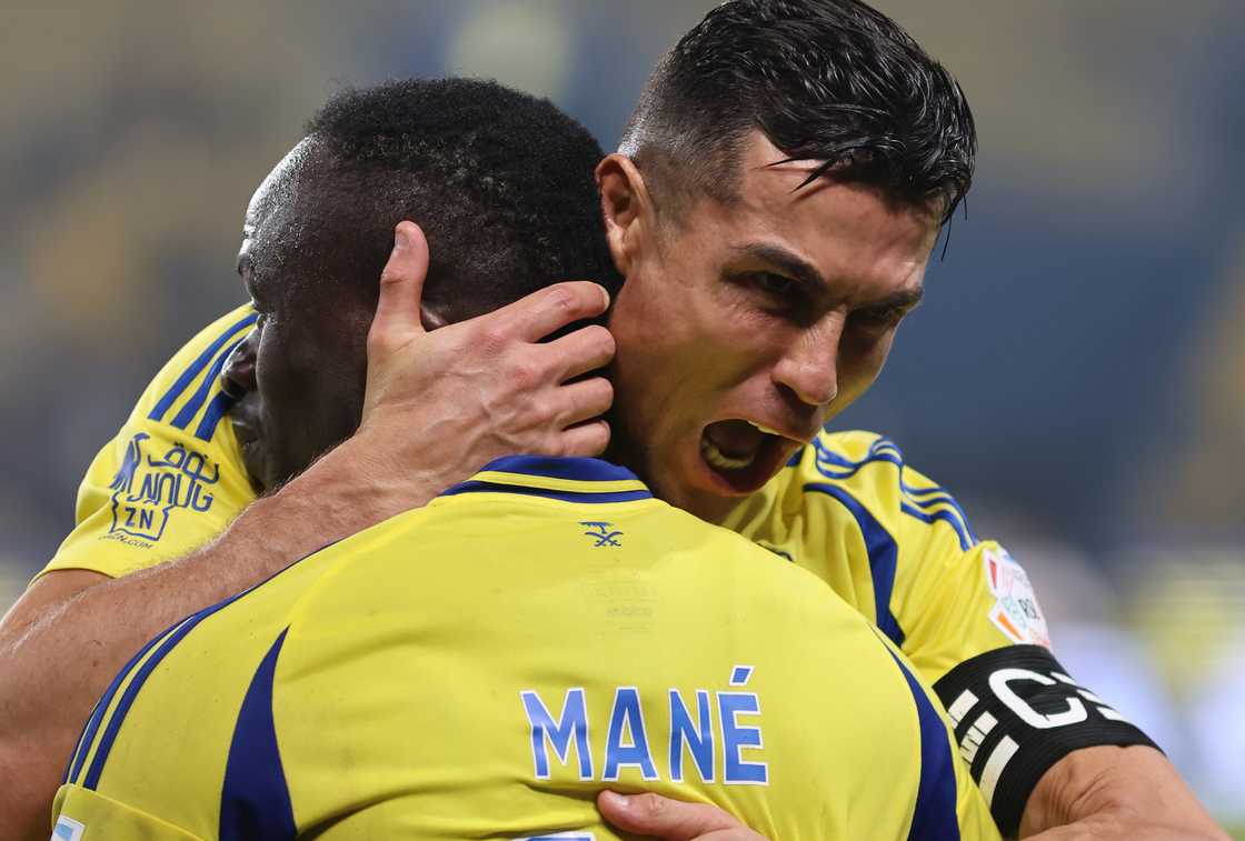 Cristiano Ronaldo of Al-Nassr celebrates his goal with teammate Sadio Mané on January 26, 2025 in Riyadh, Saudi Arabia Cristiano Ronaldo of Al-Nassr celebrates his goal with teammate Sadio Mané on January 26, 2025 in Riyadh, Saudi Arabia