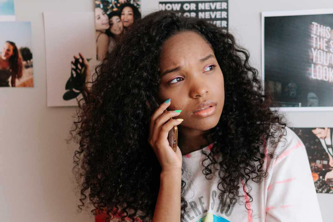 A girl is talking on the phone