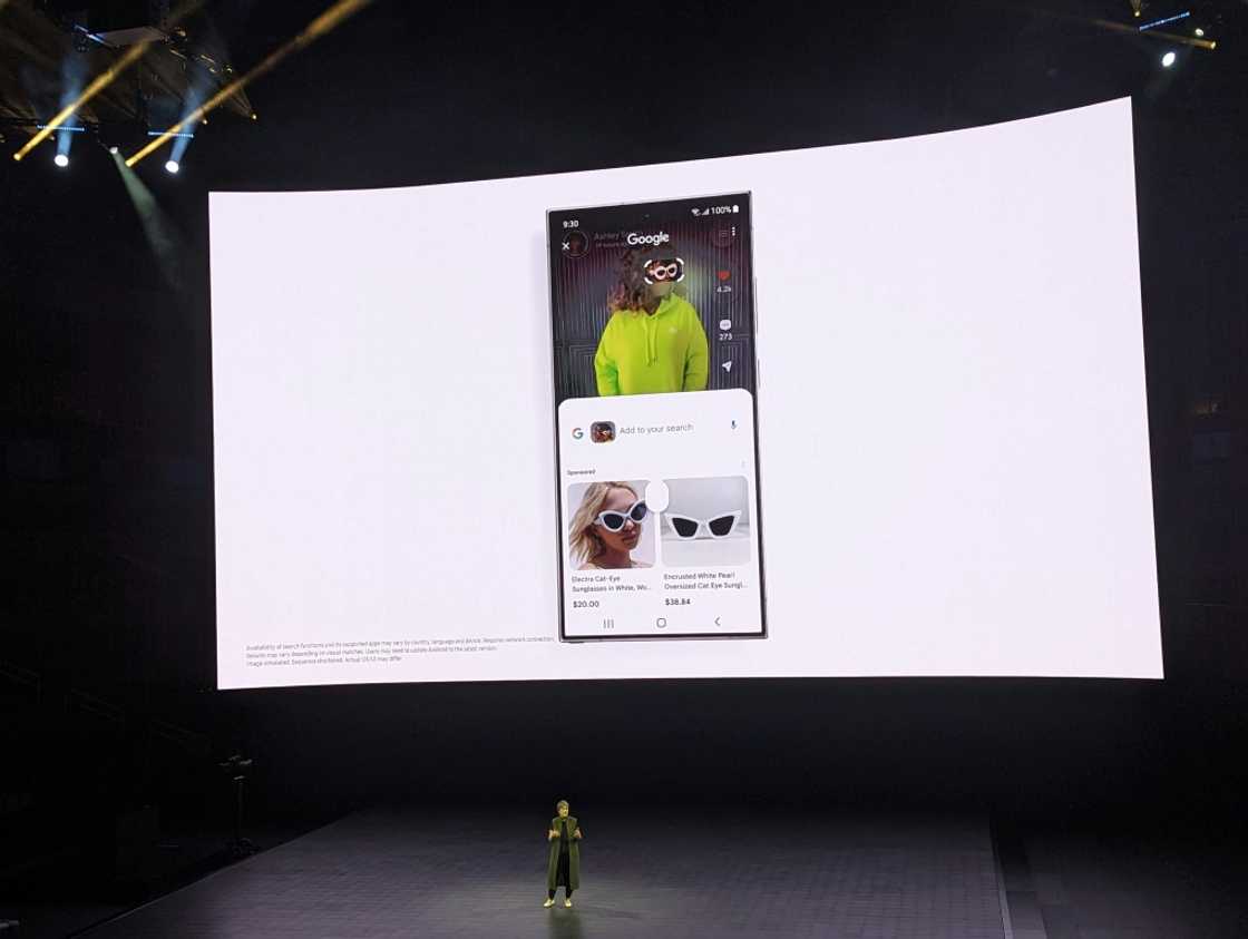Google search vice president Cathy Edwards shows off an AI-powered feature that lets users do online searches by circling things they see in apps on Samsung's new Galaxy flagship phones Google search vice president Cathy Edwards shows off an AI-powered feature that lets users do online searches by circling things they see in apps on Samsung's new Galaxy flagship phones