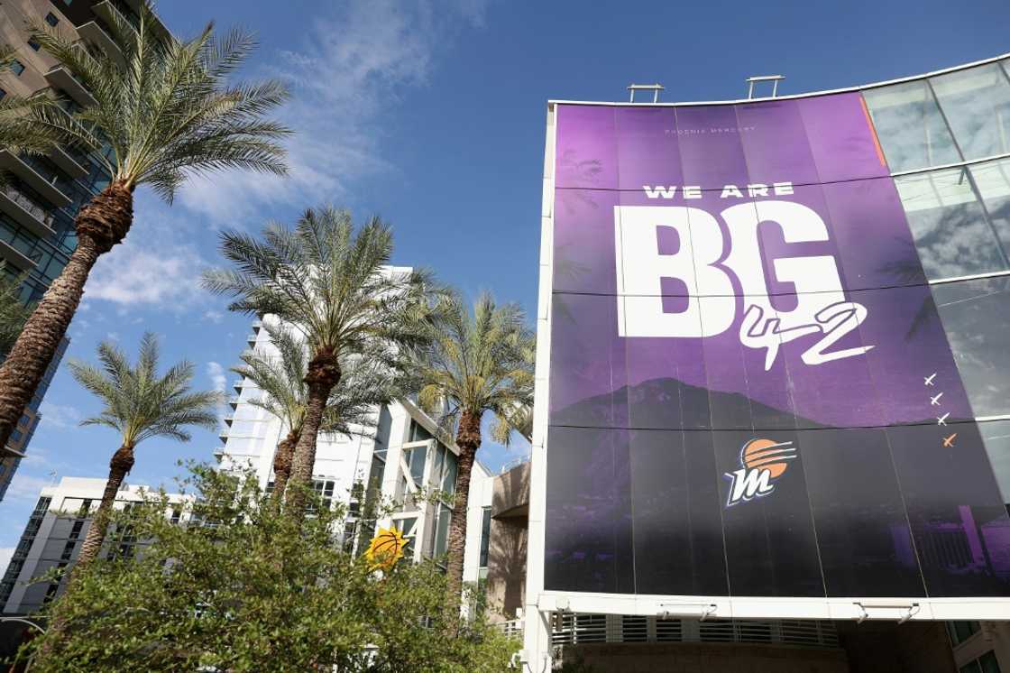 'We Are BG 42' is displayed on the exterior of Footprint Center before a WNBA game between the Phoenix Mercury and Minnesota Lynx in June 'We Are BG 42' is displayed on the exterior of Footprint Center before a WNBA game between the Phoenix Mercury and Minnesota Lynx in June