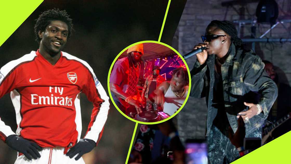 Emmanuel Adebayor and Stonebwoy on stage. Emmanuel Adebayor and Stonebwoy on stage.