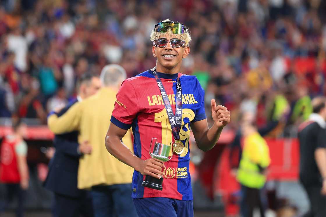 Lamine Yamal of FC Barcelona celebrates after winning the Copa del Rey Final match between FC Barcelona and Real Madrid at Estadio de La Cartuja on April 26, 2025 Lamine Yamal of FC Barcelona celebrates after winning the Copa del Rey Final match between FC Barcelona and Real Madrid at Estadio de La Cartuja on April 26, 2025