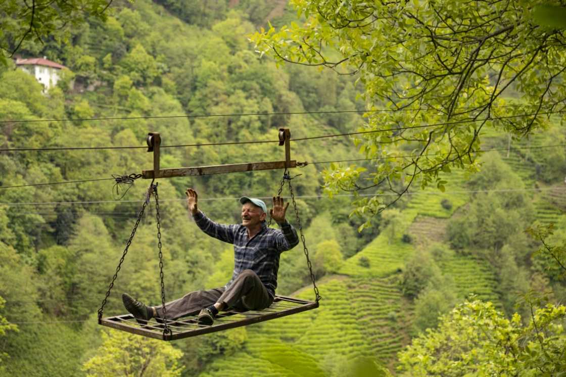 Tea-growing villagers above the city of Rize in northeast Turkey make perilous trips to and from their fields every day