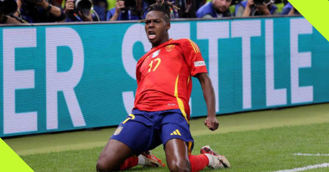 Nico Williams celebrates after scoring. Nico Williams celebrates after scoring.