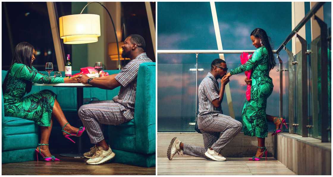 Many react as young man shares photos of proposal to his woman Many react as young man shares photos of proposal to his woman