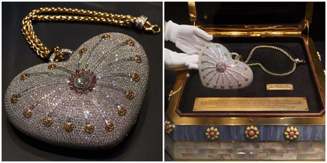 Photos of the Mouawad 1001 Nights Diamond Purse. Photos of the Mouawad 1001 Nights Diamond Purse.