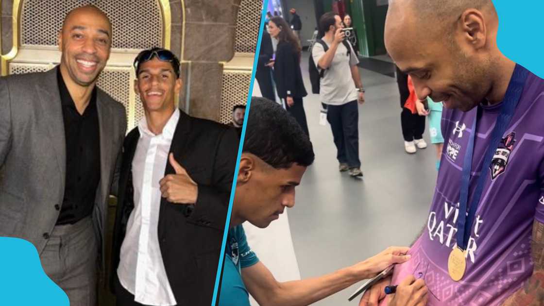 Thierry Henry receives autograph from Ivan Ferrera. Thierry Henry receives autograph from Ivan Ferrera.