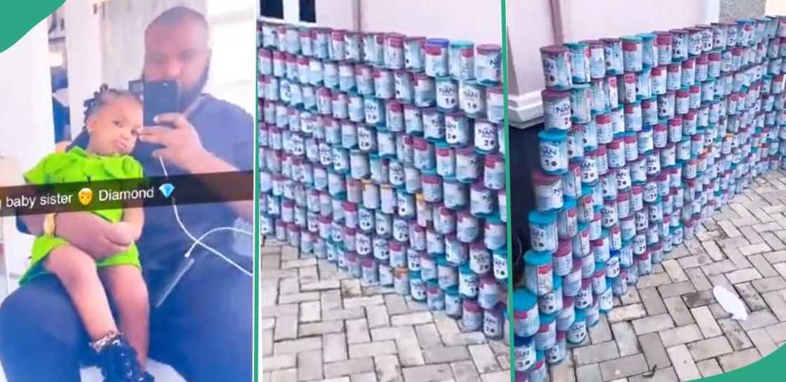 Man shares tins of milk consumed by his daughter. Man shares tins of milk consumed by his daughter.