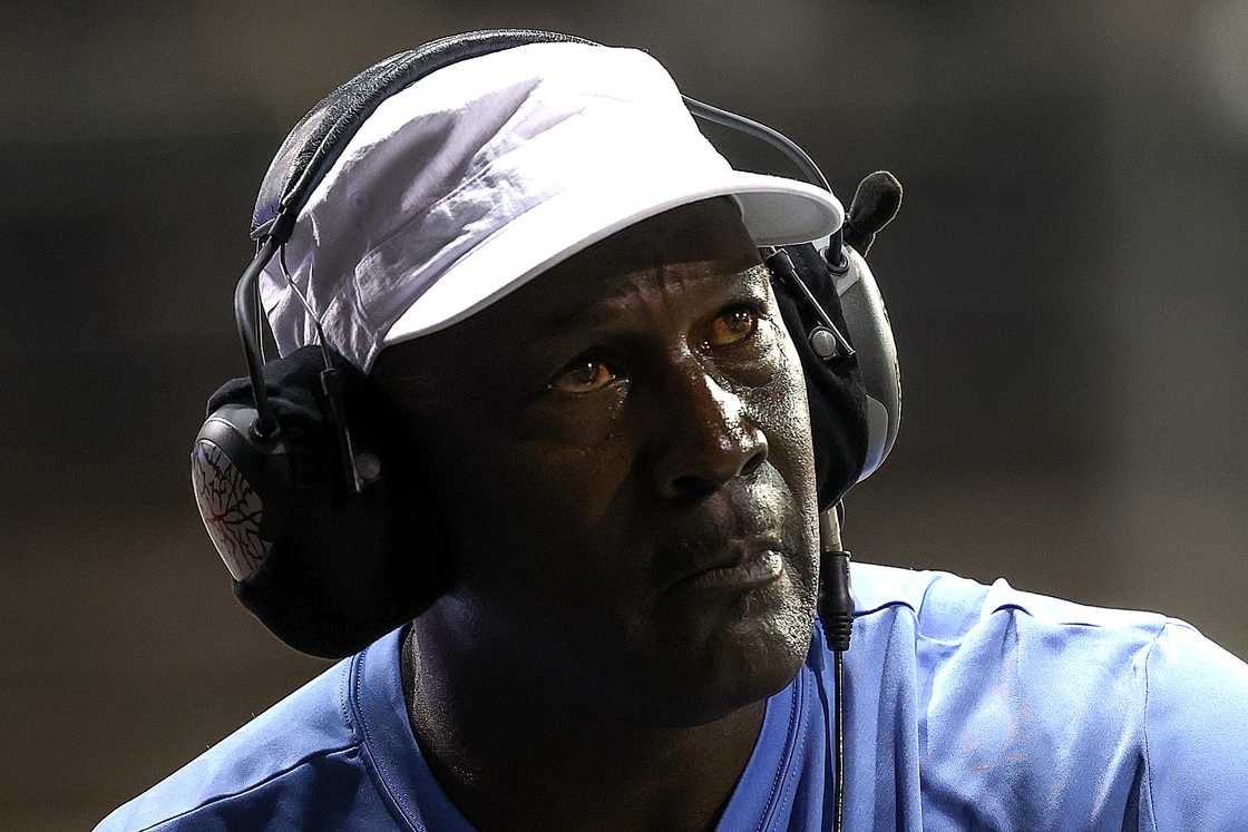 Michael Jordan looks on during the NASCAR Cup Series Cook Out Southern 500.