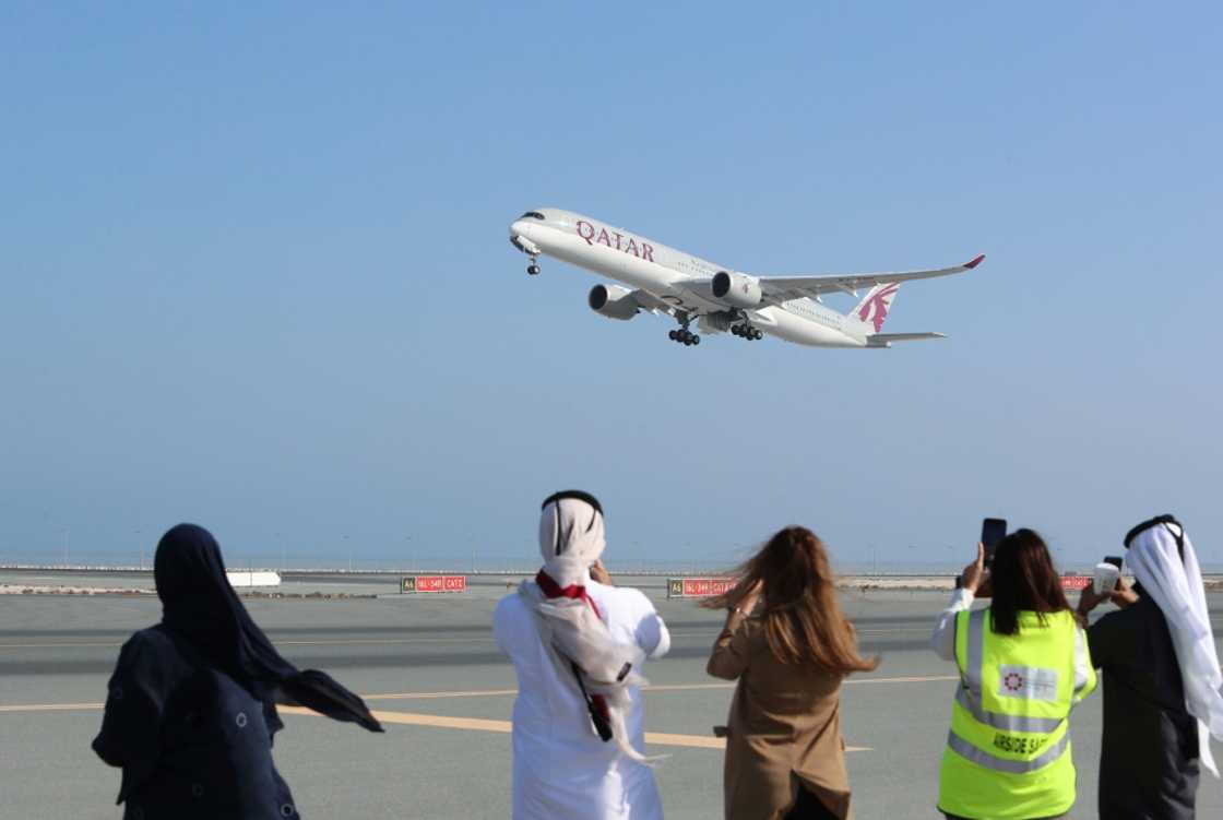 A Qatar Airways Airbus A350 airplane takes off from Hamad International Airport near the Qatari capital Doha A Qatar Airways Airbus A350 airplane takes off from Hamad International Airport near the Qatari capital Doha