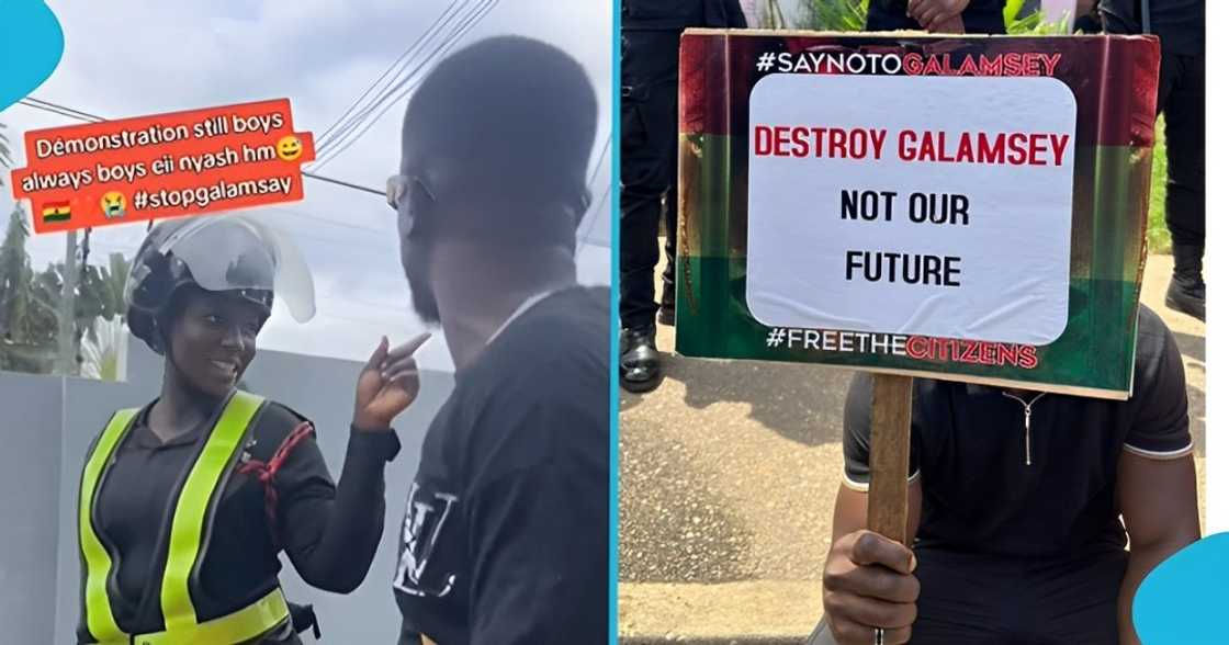 Anti-galamsey, protester, police officer, beautiful, illegal mining Anti-galamsey, protester, police officer, beautiful, illegal mining