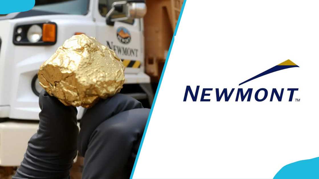 Newmont gold mining operation and Newmont logo Newmont gold mining operation and Newmont logo