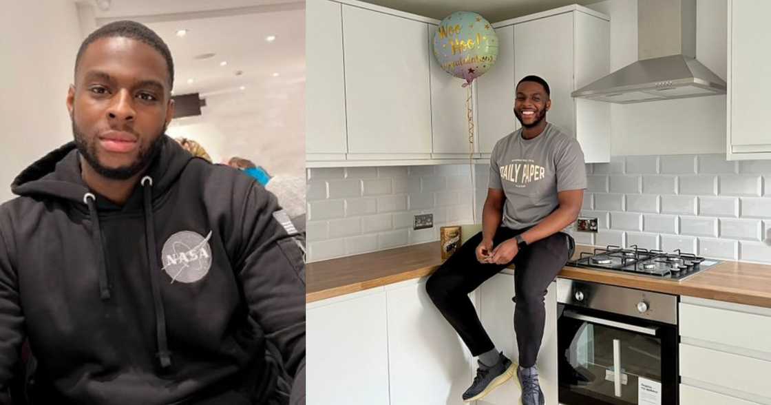 Young man celebrates buying house Young man celebrates buying house