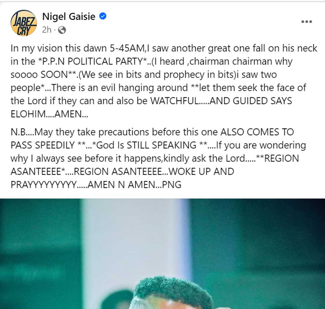 Nigel Gaisie's prophecy about major political party in Ashanti Region. Nigel Gaisie's prophecy about major political party in Ashanti Region.