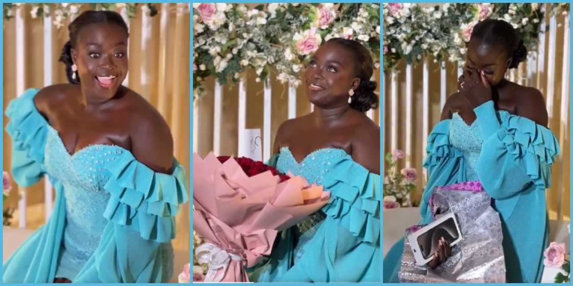 Beautiful Ghanaian Bride Receives Bouquet Of Flowers With Latest Iphone Model, Sheds Tears Beautiful Ghanaian Bride Receives Bouquet Of Flowers With Latest Iphone Model, Sheds Tears