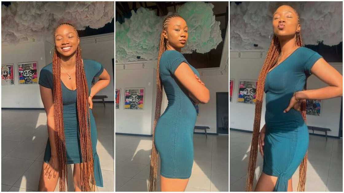 Pretty Nigerian lady braids her 'natural' hair, surprises people with its length Pretty Nigerian lady braids her 'natural' hair, surprises people with its length