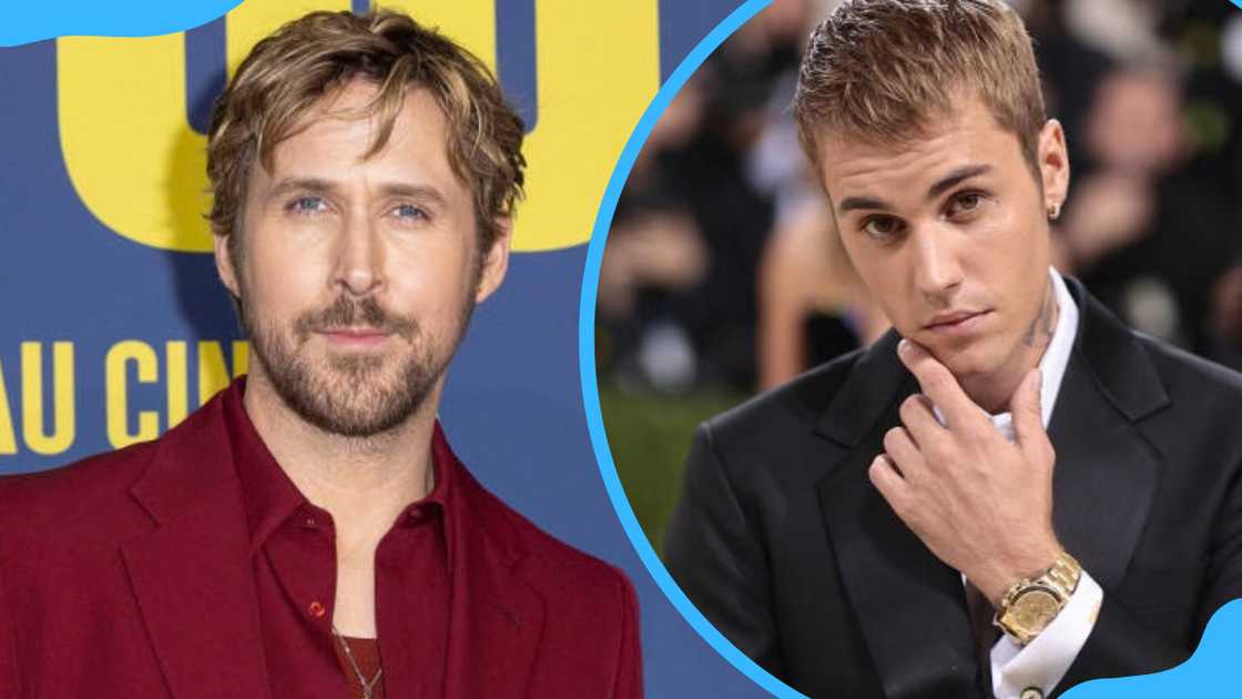 Actor Ryan Gosling and singer Justin Bieber at different events. Actor Ryan Gosling and singer Justin Bieber at different events.