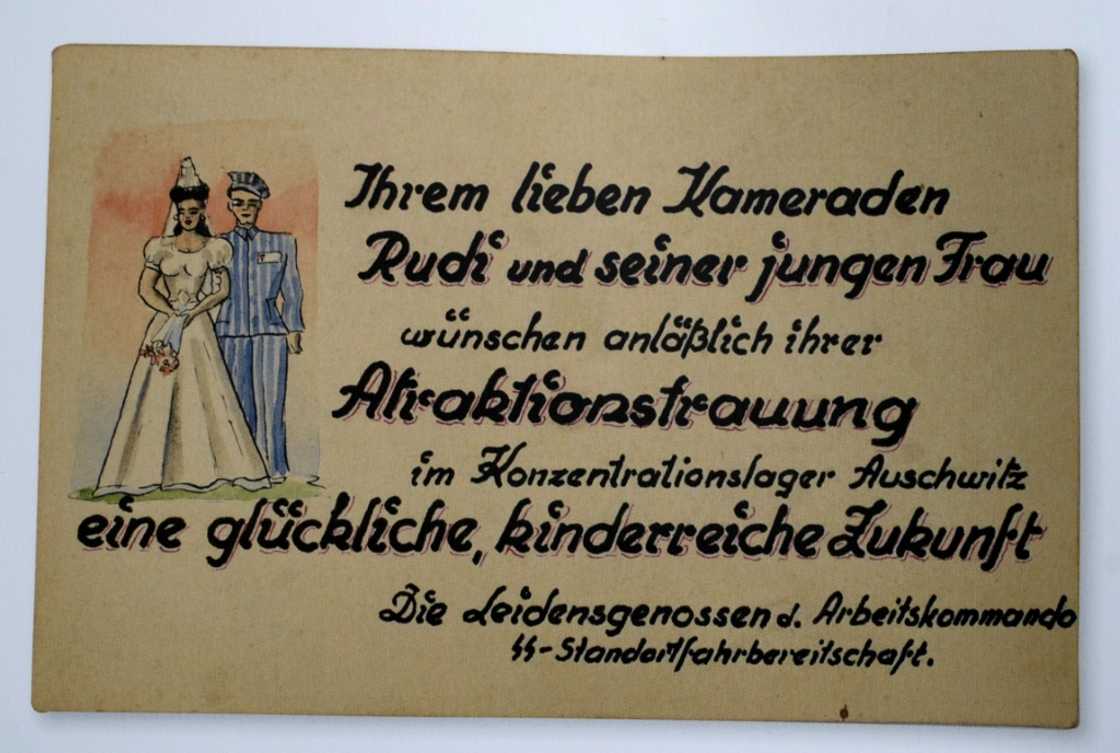 A wedding card from other prisoners wishing the couple a 'happy and child-rich future' A wedding card from other prisoners wishing the couple a 'happy and child-rich future'