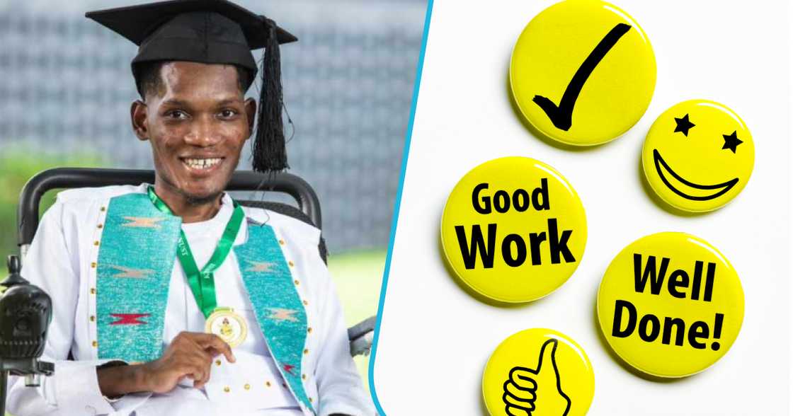 Physically challenged man Bright Antwi Frimpong graduates from KNUST. Physically challenged man Bright Antwi Frimpong graduates from KNUST.