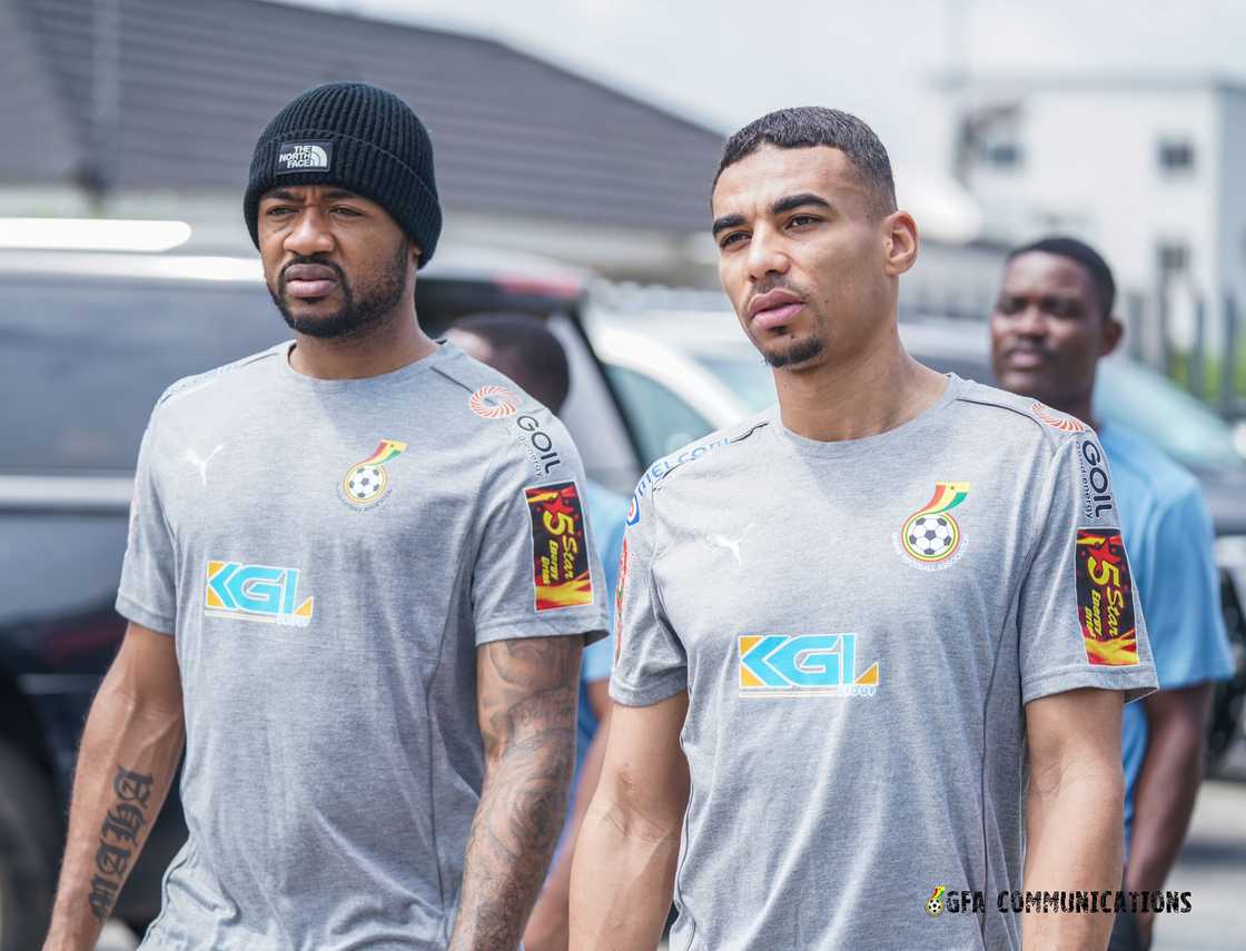 Jordan Ayew and Alexander Djiku of the Black Stars of Ghana during the team's morning walk ahead of Ghana vs Chad World Cup qualifier on March 21, 2025 Jordan Ayew and Alexander Djiku of the Black Stars of Ghana during the team's morning walk ahead of Ghana vs Chad World Cup qualifier on March 21, 2025