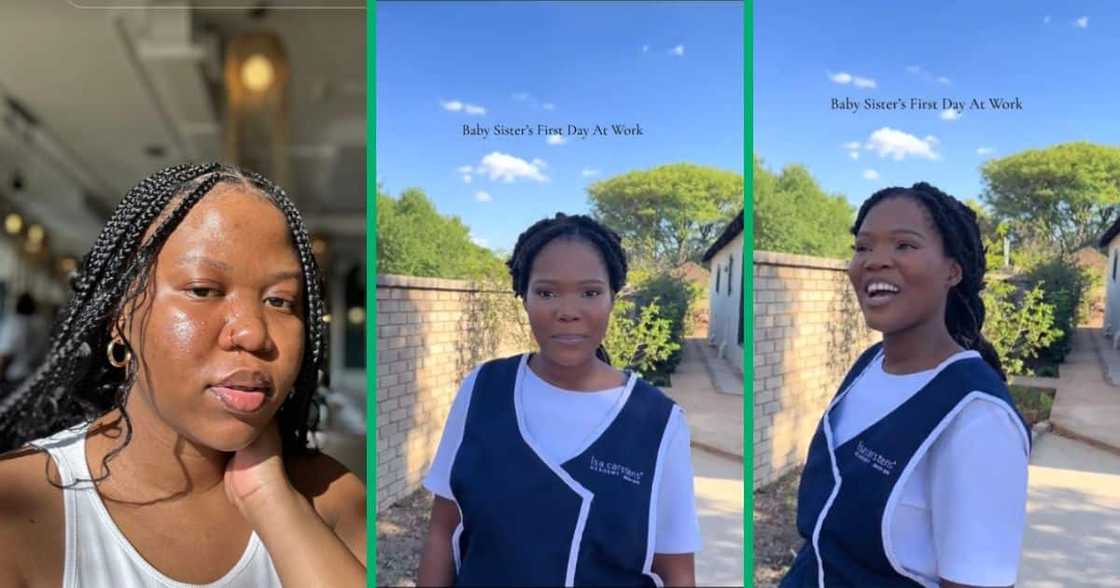 Sister prays for little sister on first day of work