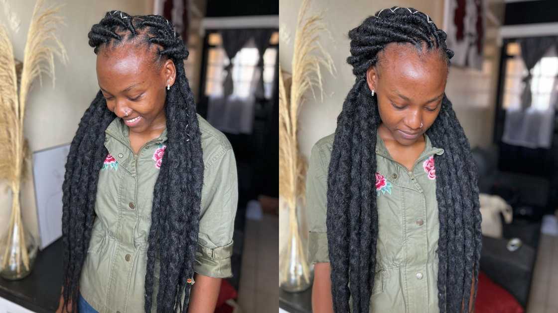 A woman in Black fluffy kinky A woman in Black fluffy kinky