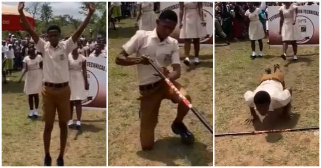 Photo of boy leading march past Photo of boy leading march past