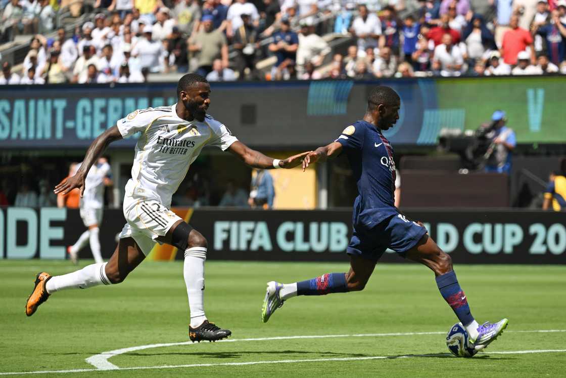 Real Madrid, PSG, Club World Cup, Antonio Rudiger, Raul Asencio. Real Madrid, PSG, Club World Cup, Antonio Rudiger, Raul Asencio.