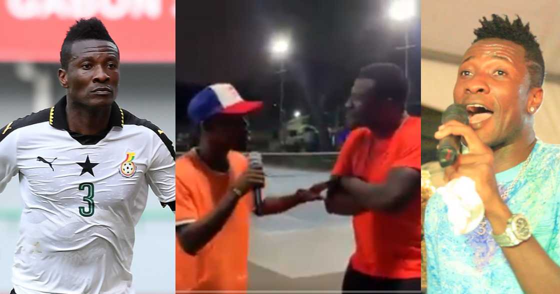 Ghana legend Asamoah Gyan stunned by a young musician during his tennis session Ghana legend Asamoah Gyan stunned by a young musician during his tennis session
