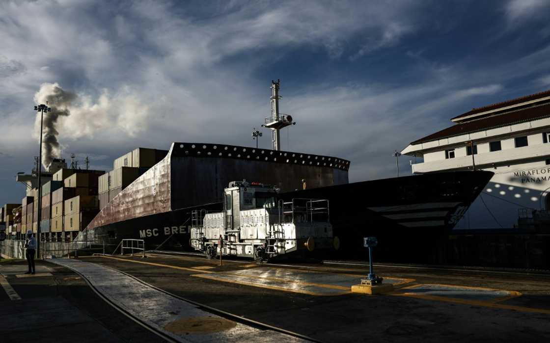 A cargo ship passes through the Miraflores locks on the Panama Canal in Panama City on October 7, 2024