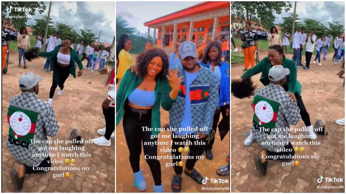 Sweet lovers goals/young lady removed wig to celebrate love.