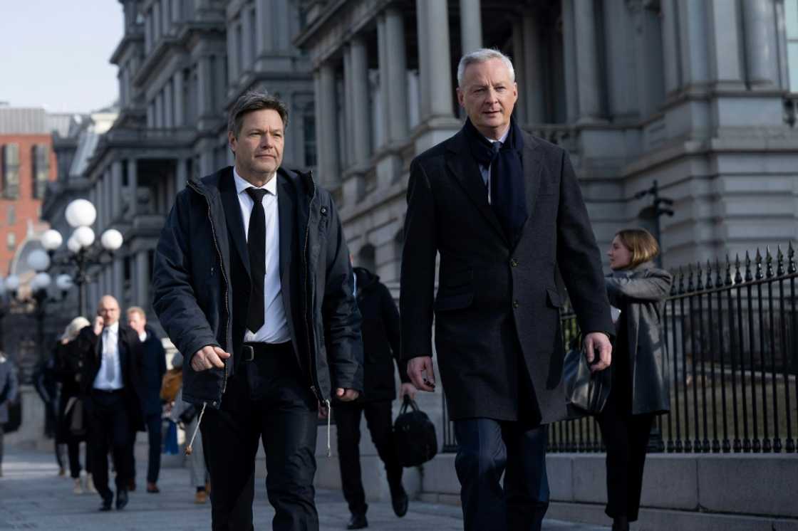 The German and French economy ministers, Robert Habeck (L) and Bruno Le Maire started meetings with US officials Tuesday The German and French economy ministers, Robert Habeck (L) and Bruno Le Maire started meetings with US officials Tuesday