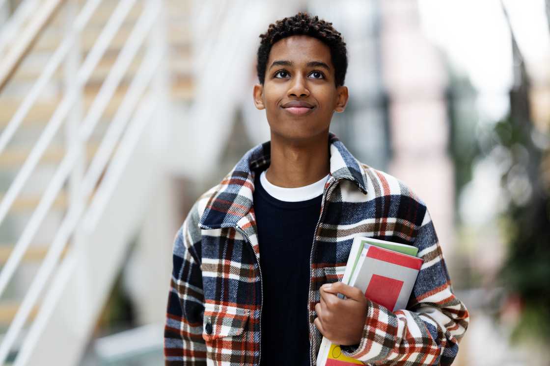 A male student looks up