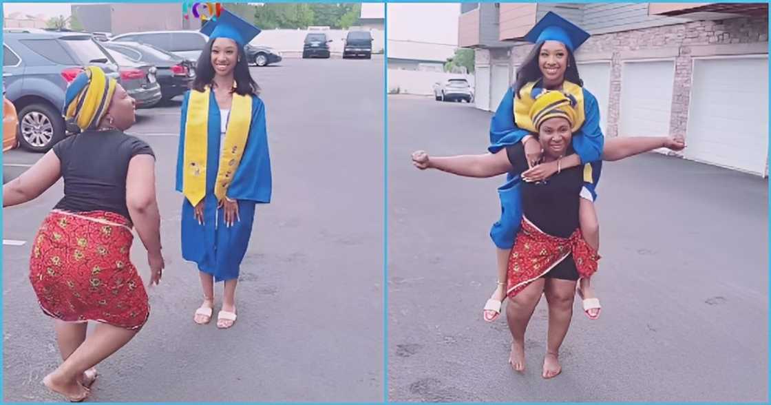 Proud mum delights as daughter graduates, carries her on her back and dances to Defe Defe