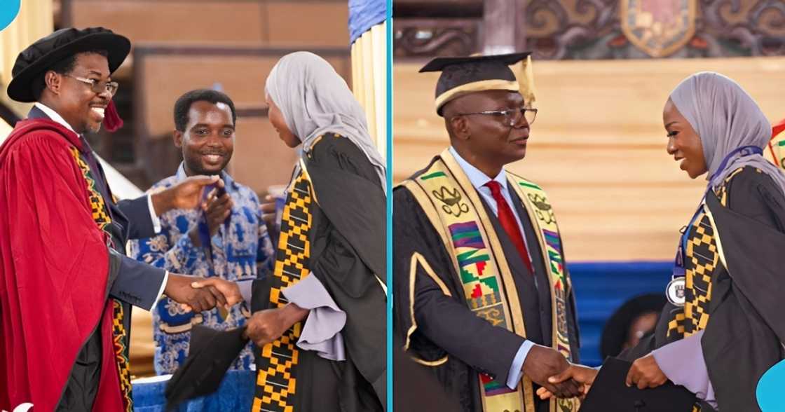 Ghanaian lady, first-class degree, University of Ghana, graduation ceremony, academic achievement. Ghanaian lady, first-class degree, University of Ghana, graduation ceremony, academic achievement.