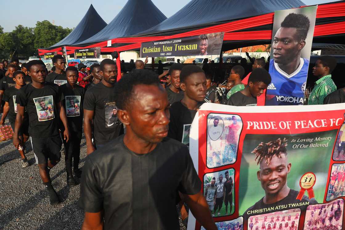 Lots of ex-players present at the funeral rites of late Christian Atsu on March 17, 2023 in Accra. Atsu, 31, was caught up in a 7.8-magnitude quake that rocked Turkey and Syria on February 6, 2023 killing more than 44,000 people in both countries Lots of ex-players present at the funeral rites of late Christian Atsu on March 17, 2023 in Accra. Atsu, 31, was caught up in a 7.8-magnitude quake that rocked Turkey and Syria on February 6, 2023 killing more than 44,000 people in both countries