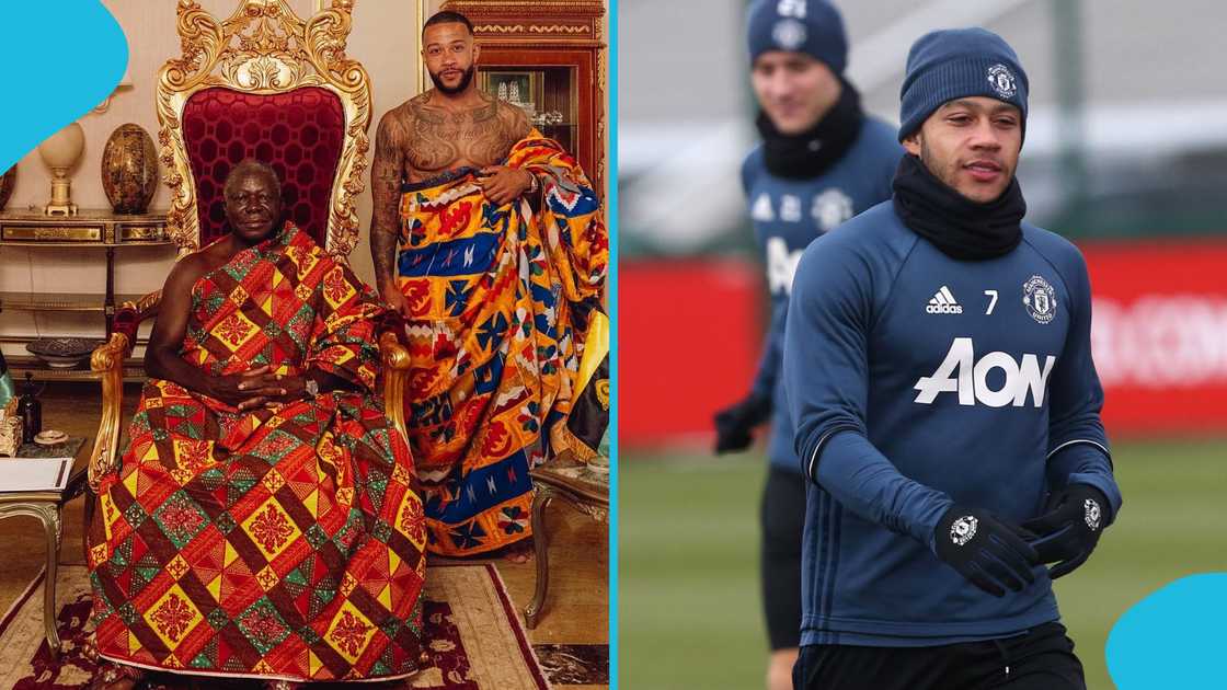 Manchester United, Memphis Depay, Asantehene, Opemsour, Otumfour Osei Tutu II, Ashanti, Ghana Manchester United, Memphis Depay, Asantehene, Opemsour, Otumfour Osei Tutu II, Ashanti, Ghana