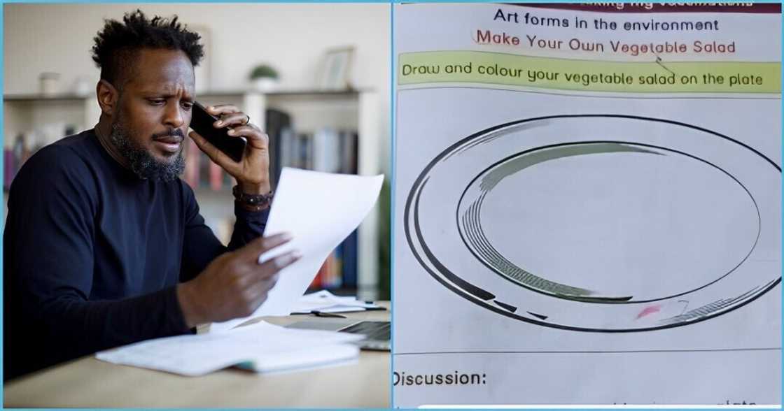 Father frustrated after son was asked to draw salad in homework book photocredit: @damircudic/GettyImages Father frustrated after son was asked to draw salad in homework book photocredit: @damircudic/GettyImages