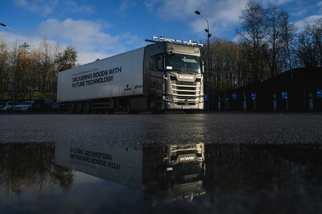 The truck drives itself, and veteran driver Roger Nordqvist is at the ready only in case of unexpected problems The truck drives itself, and veteran driver Roger Nordqvist is at the ready only in case of unexpected problems
